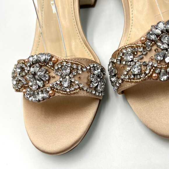 Betsey Johnson Size 5.5 Mel Champagne Satin Low Block Heels Dress Sandals‎ Shoes - Picture 5 of 16